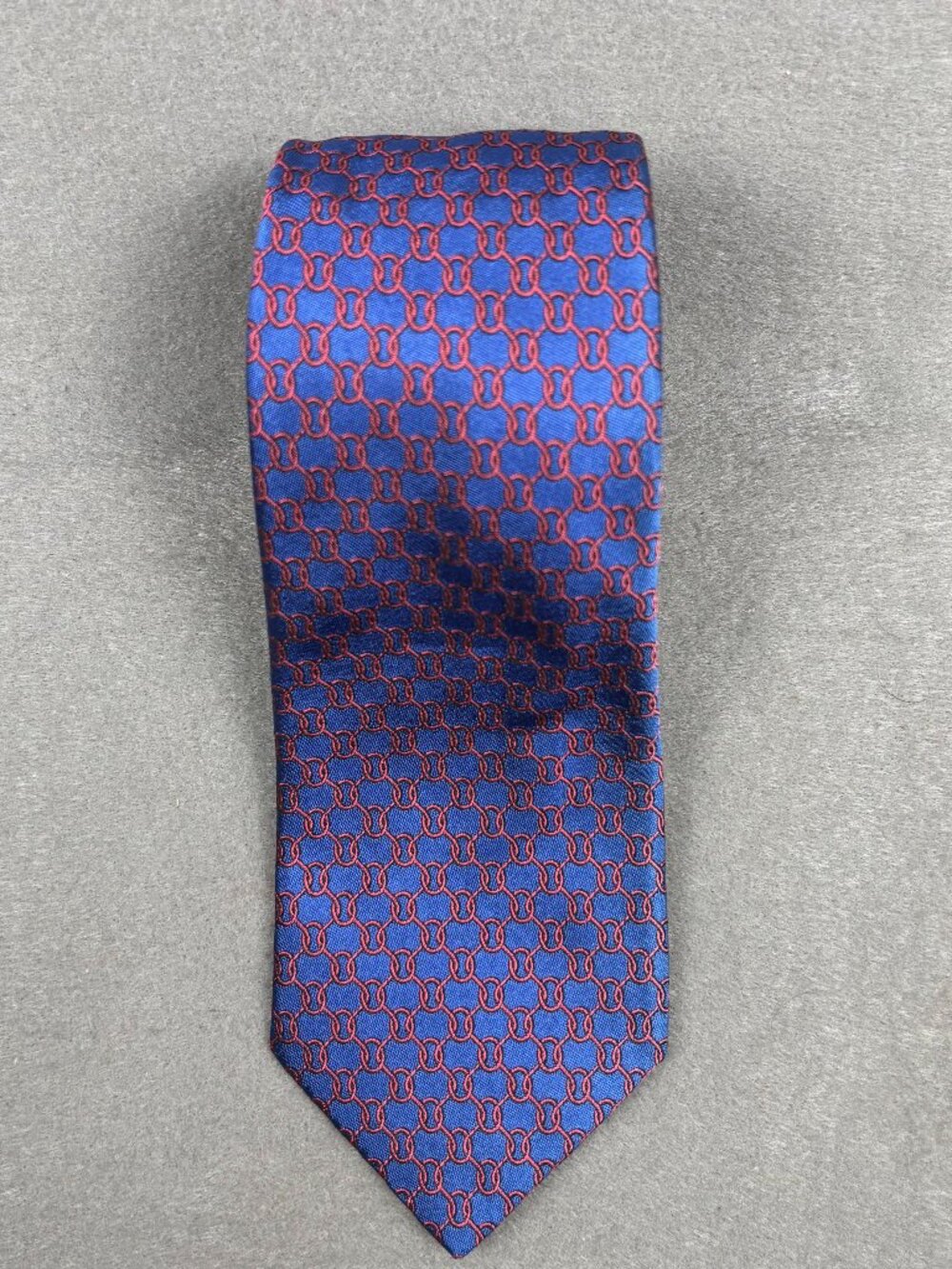 Altea Blue Red Chain Link Geometric Silk Tie Made Italy Woven Designer 3.25"